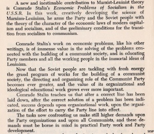 Source: N. Khrushchev (1952), "On Changes in the Rules of the CPSU", Report to XIX Congress. New Century Publishers, New York. 